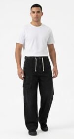 Men Black Denim Baggy Jeans Loose Fit | Trendy Wide Leg Streetwear Jeans | Casual Fashion Pants - Image 2