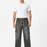 7 Pockets Men Denim Baggy Acid Wash Jeans Loose Fit Style | Trendy Wide Leg Cargo Look Pants | Casual Streetwear Trousers