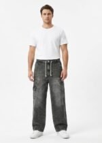 7 Pockets Men Denim Baggy Acid Wash Jeans Loose Fit Style | Trendy Wide Leg Cargo Look Pants | Casual Streetwear Trousers
