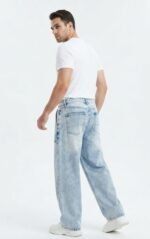 7 Pockets Men Blue Denim Acid Wash Baggy Jeans Loose Fit | Trendy Wide Leg Streetwear Jeans | Casual Fashion Pants - Image 2