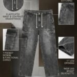 7 Pockets Men Denim Baggy Acid Wash Jeans Loose Fit Style | Trendy Wide Leg Cargo Look Pants | Casual Streetwear Trousers