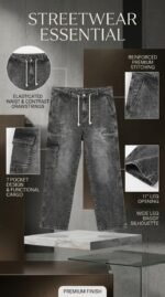 7 Pockets Men Denim Baggy Acid Wash Jeans Loose Fit Style | Trendy Wide Leg Cargo Look Pants | Casual Streetwear Trousers - Image 4
