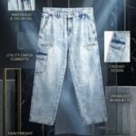 7 Pockets Men Blue Denim Acid Wash Baggy Jeans Loose Fit | Trendy Wide Leg Streetwear Jeans | Casual Fashion Pants